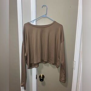 Elegant Brown Long Sleeve Crop Top